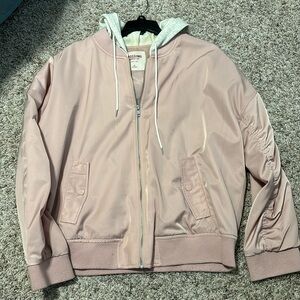 Mission Pink Bomber Jacket w/ Pale Gray Hoodie